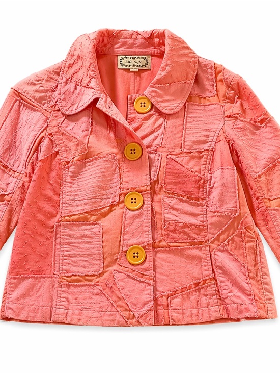 Life Style Jackets & Blazers - Life Style Patchwork Jacket Women’s M Coral Boho Raw Edge Cropped Coat 19x21